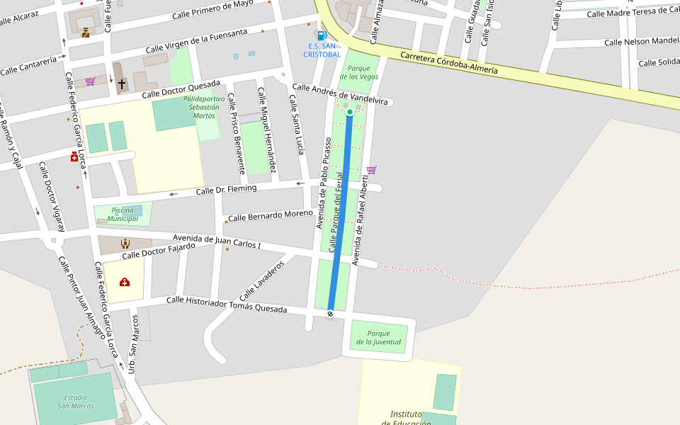 Calle Parque del Ferial walking route map in Huelma