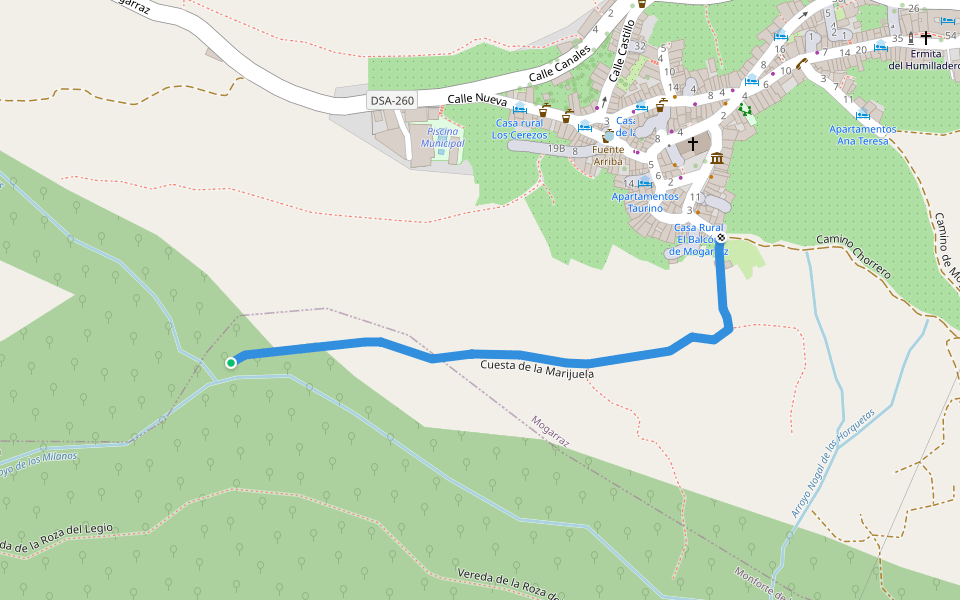 Cuesta de la Marijuela walking route map in Mogarraz