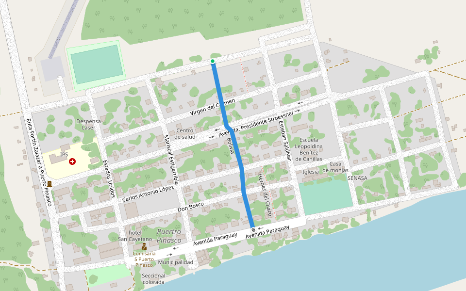 Bolivia walking route map in Puerto Pinasco