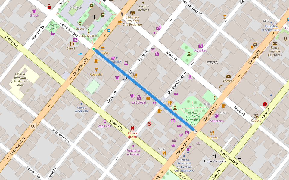 Boulevard (50) walking route map in Las Terrazas