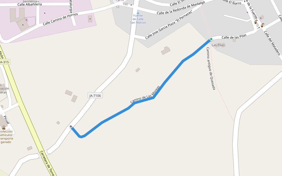 Camino de Las Moreas walking route map in Peal de Becerro