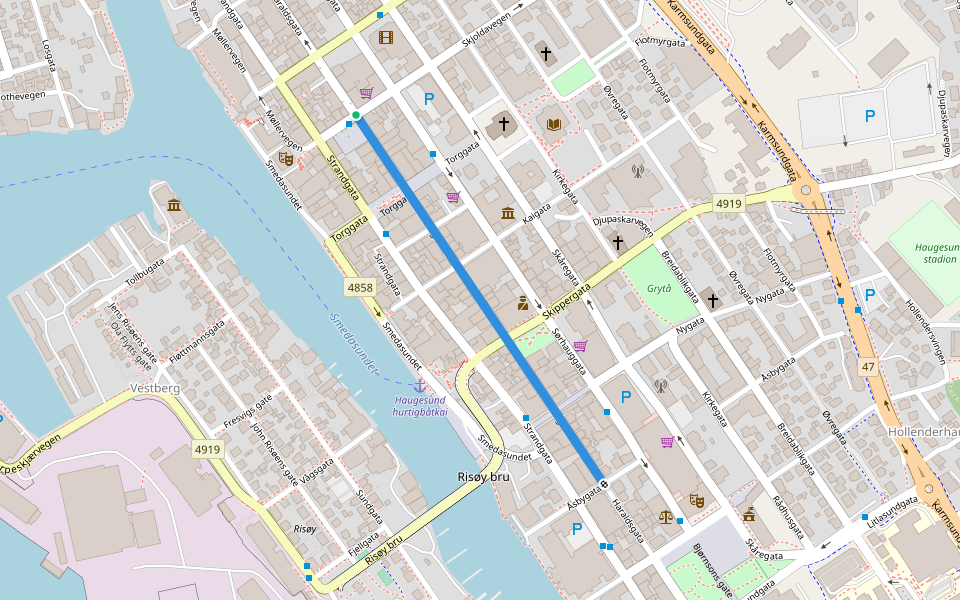 Haraldsgata walking route map in Haugesund