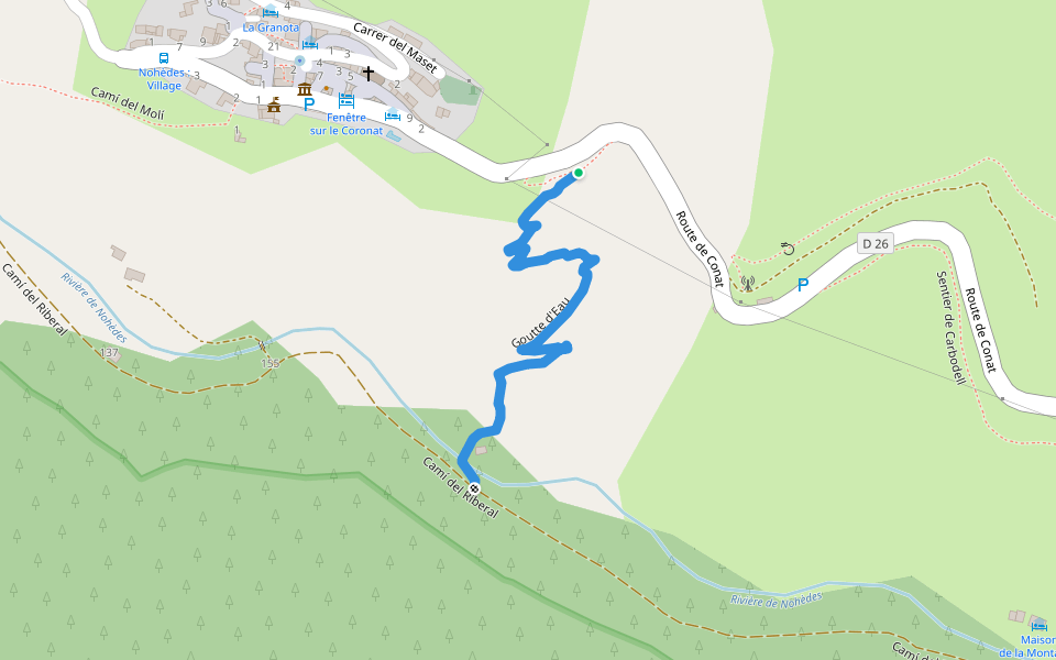 Goutte d'Eau walking route map in Nohèdes