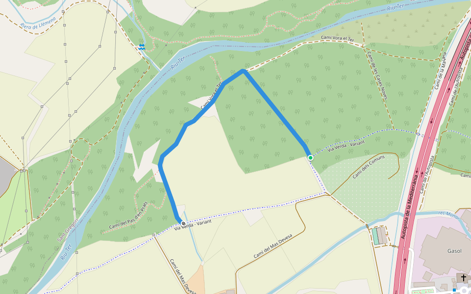 Camí Vora el Ter walking route map in Salt