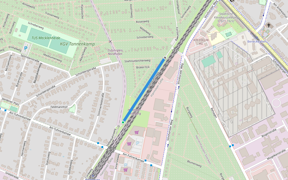 Hafenbahnweg walking route map in Garbsen