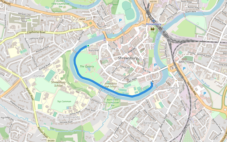 Victoria Avenue walking route map in Shrewsbury