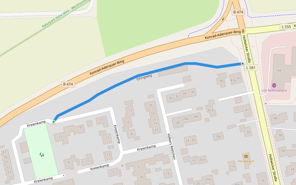 Eltingweg walking route map in Coesfeld