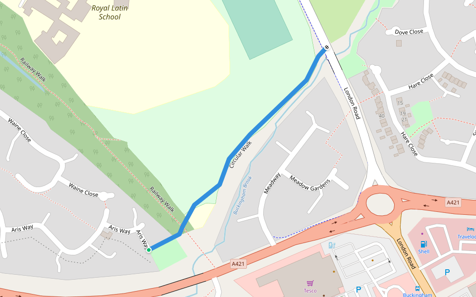 Circular Walk walking route map in Buckingham
