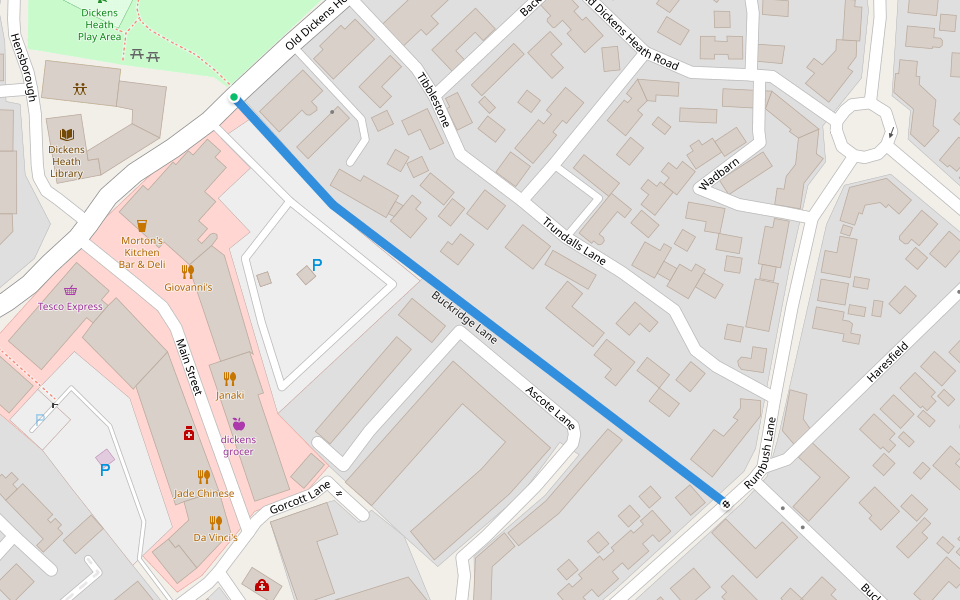 Buckridge Lane walking route map in Shirley