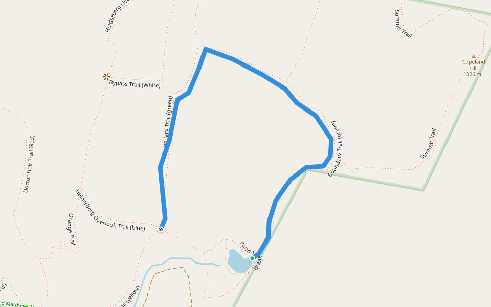 Boundary Trail (green) walking route map in Feura Bush