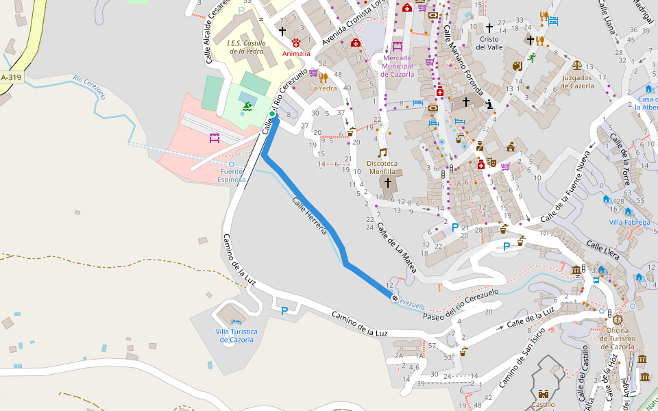 Calle Herrería walking route map in Cazorla