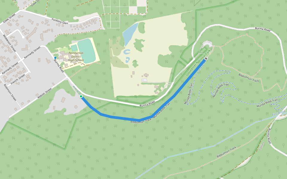Bibbulmun Track - Munda Biddi Trail walking route map in Pemberton