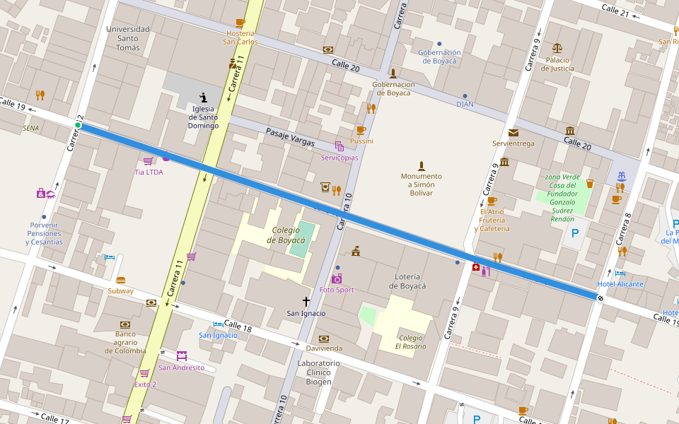 Calle 19 walking route map in Tunja