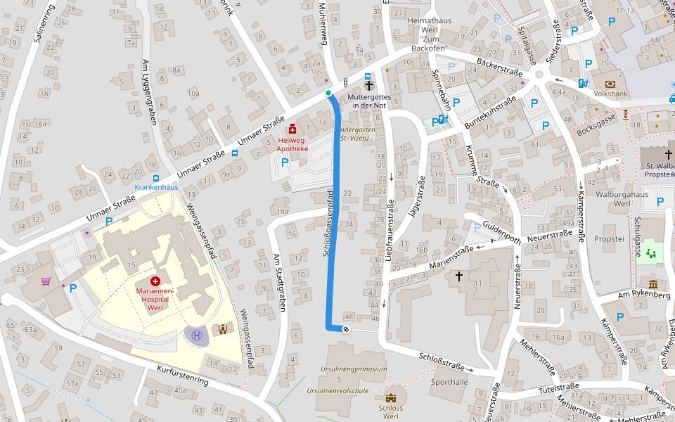 Schloßgassenpfad walking route map in Werl