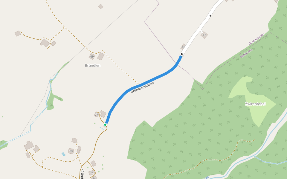 Bründlenstrasse walking route map in Kaltbrunn