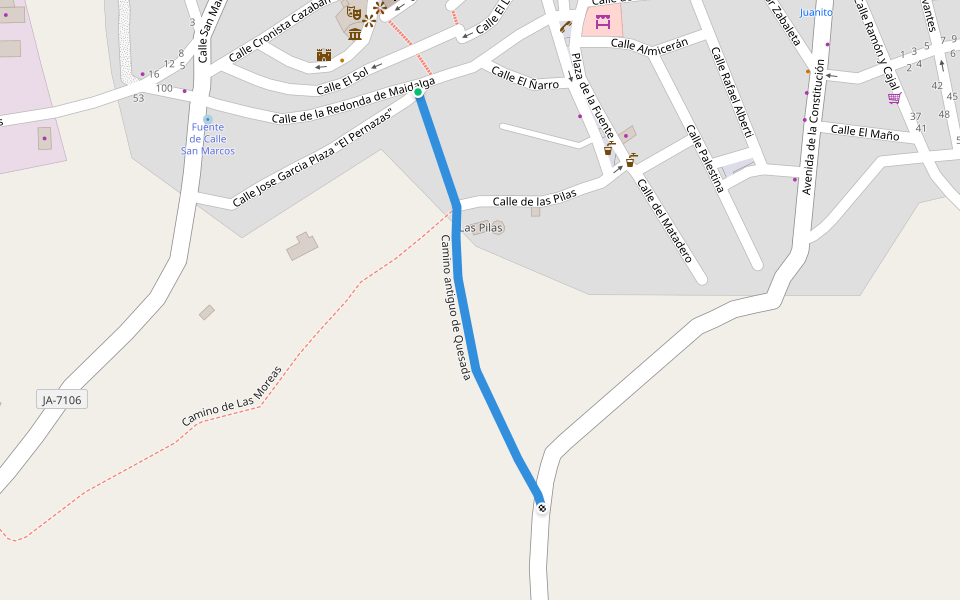 Camino antiguo de Quesada walking route map in Peal de Becerro