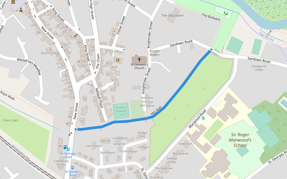 Mill Wall walking route map in Sandwich