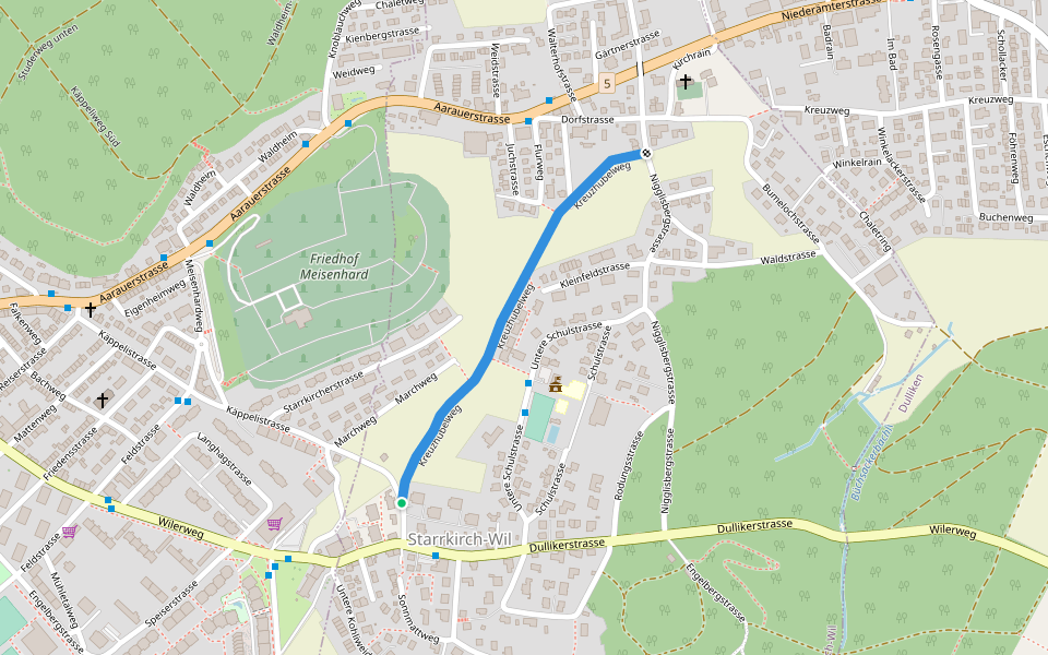 Kreuzhubelweg walking route map in Starrkirch-Wil