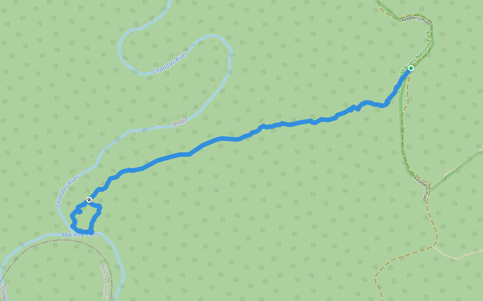 (Steep) Trail to the junction of Chandler and Macleay Rivers walking route map in Jeogla