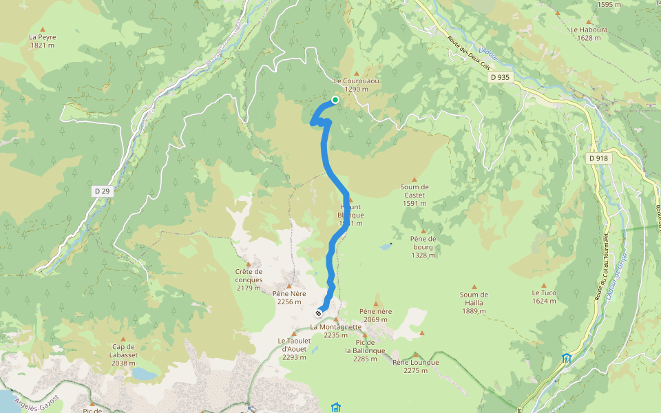 Chemin de la Montagne de Binaros walking route map in Campan