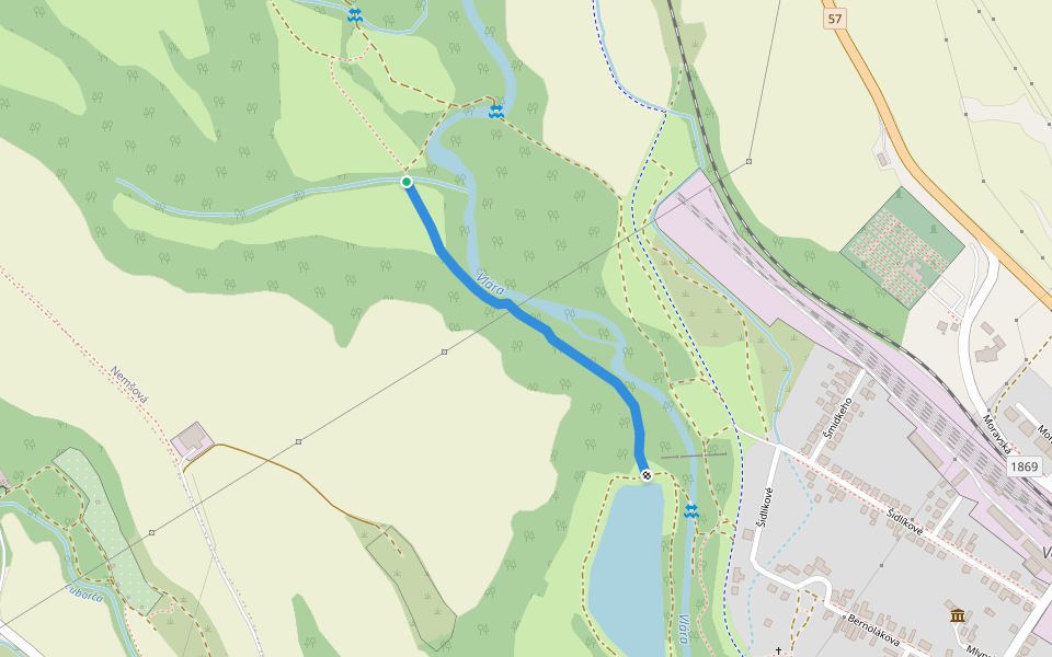 Žabka trail walking route map in Nemšová