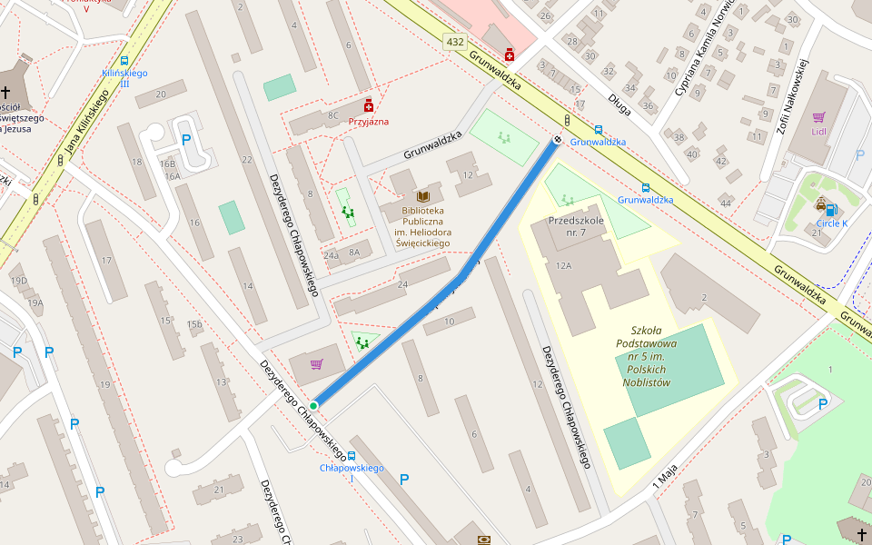 Deptak Jeziorany walking route map in Śrem