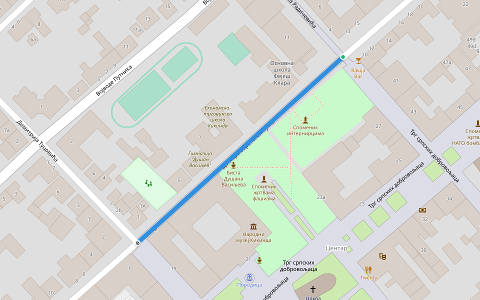 Доктора Зорана Ђинђића walking route map in Kikinda