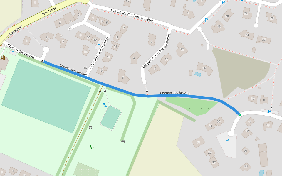 Chemin des Beyons walking route map in Saint-Sulpice-la-Forêt