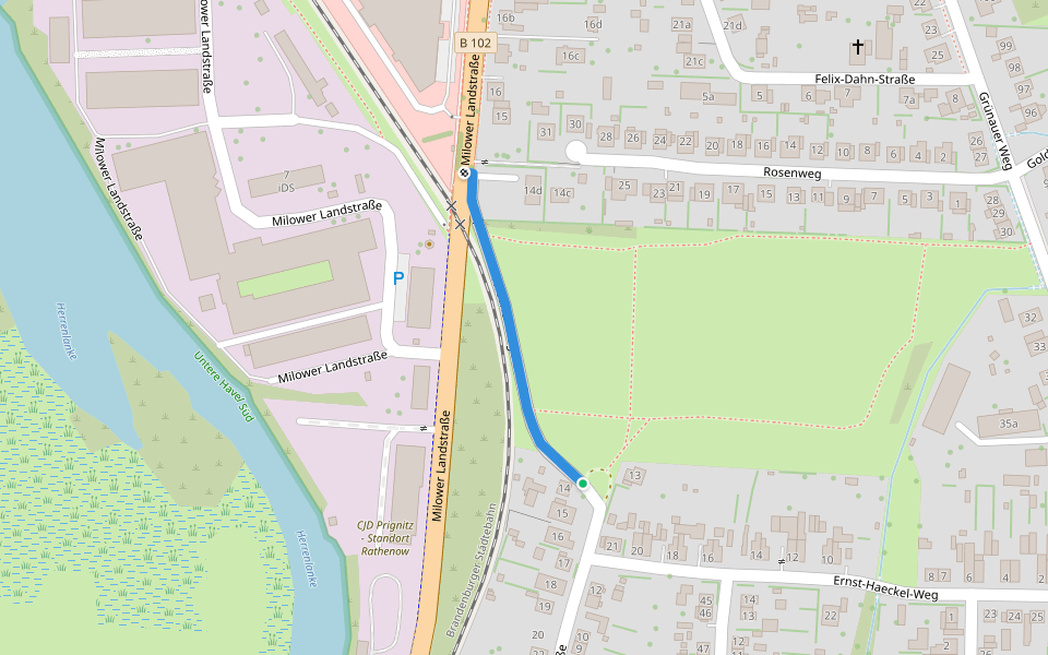 Friedrich-Hegel-Straße walking route map in Rathenow