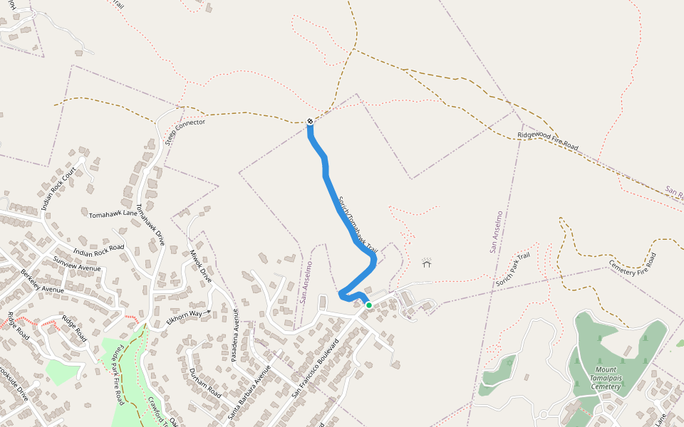 Sorich/Tomahawk Trail walking route map in San Anselmo