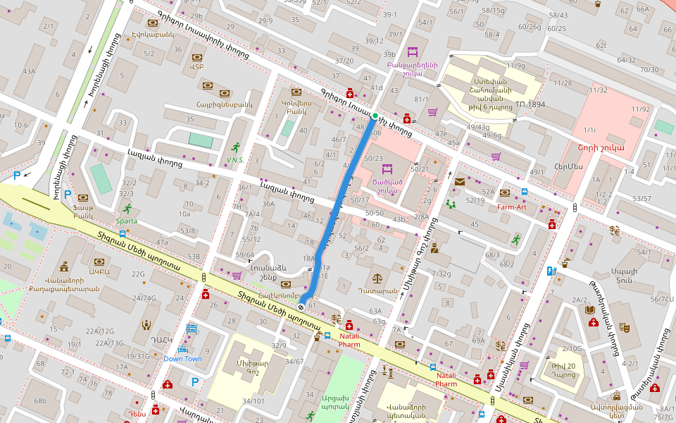 Շիրվանզադե փողոց walking route map in Dsegh