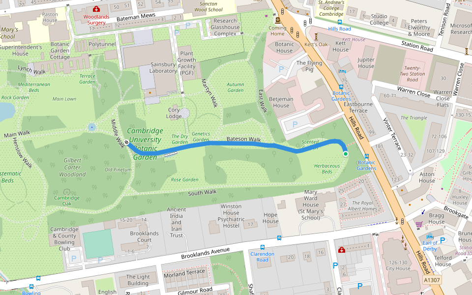 Bateson Walk walking route map in Cambridge