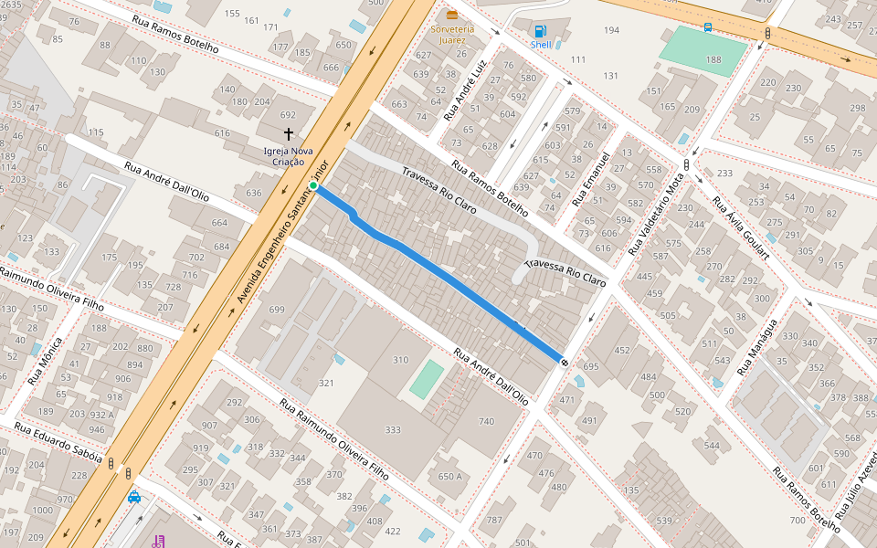 Travessa Pelotas walking route map in Fortaleza