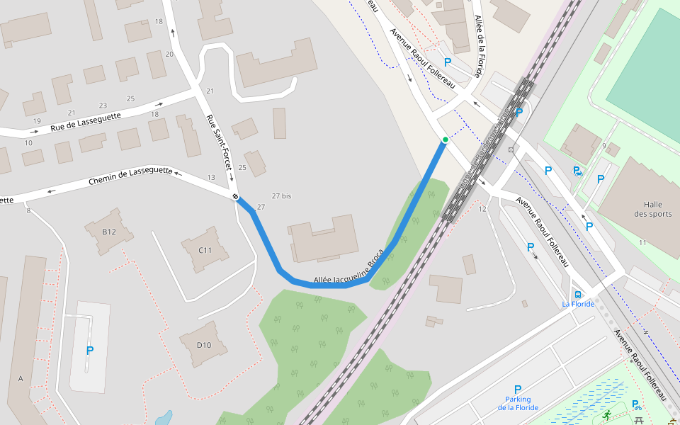 Allée Jacqueline Broca walking route map in Bayonne