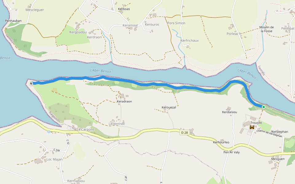 Rand Aber 1 walking route map in Tréglonou