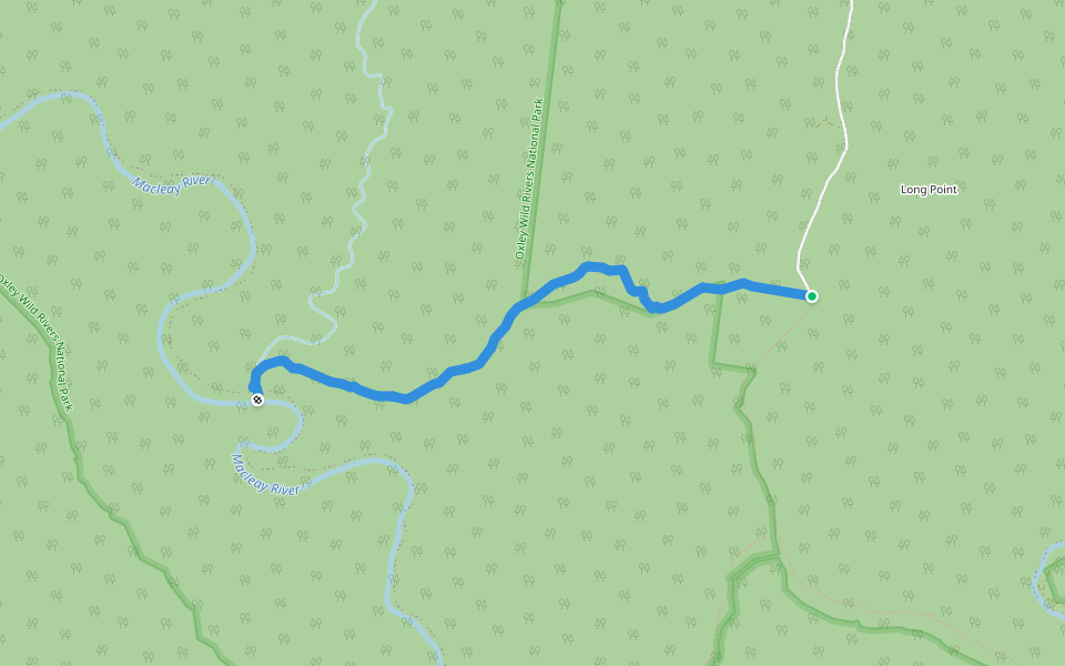 Trail to Appletree Creek and Macleay River walking route map in Hillgrove