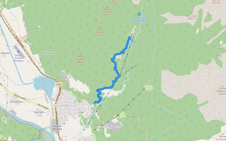 Novate Mezzola - Codera walking route map in Codera