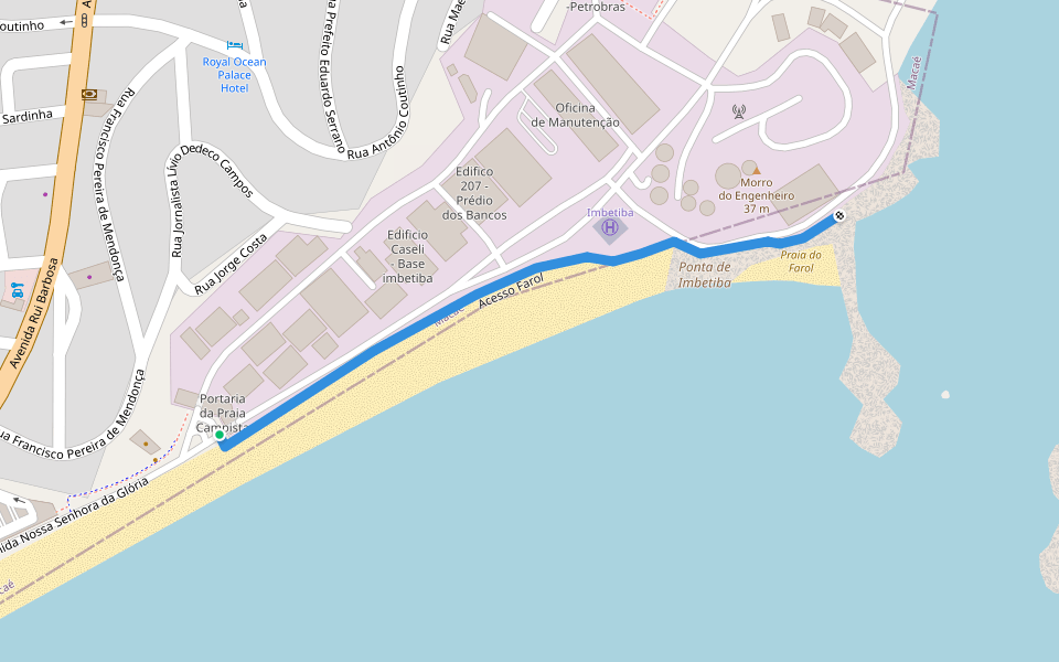 Acesso Farol walking route map in Macaé