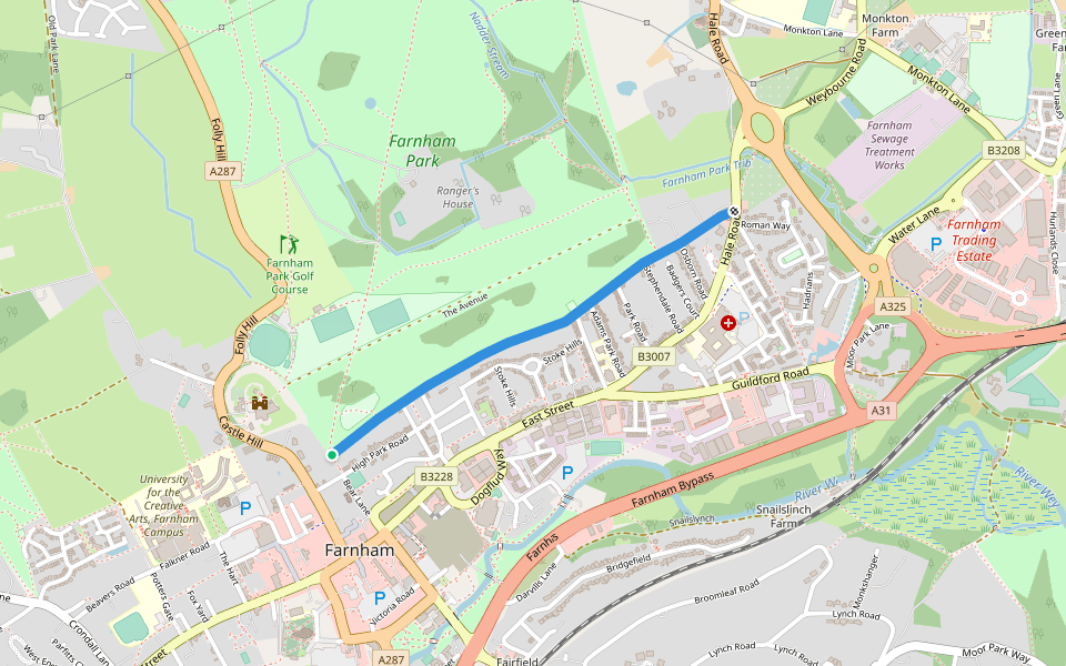 Scholars Greenway walking route map in Farnham