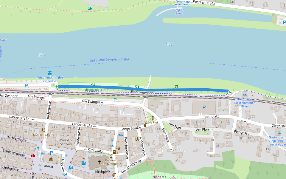 Elbpromenade walking route map in Pirna