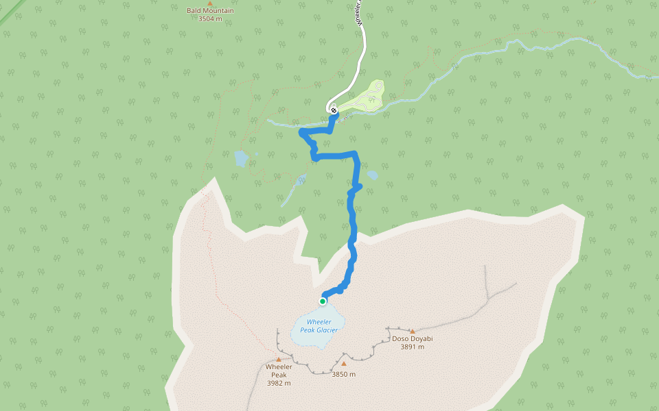 Bristlecone and Glacier Trail walking route map in Baker