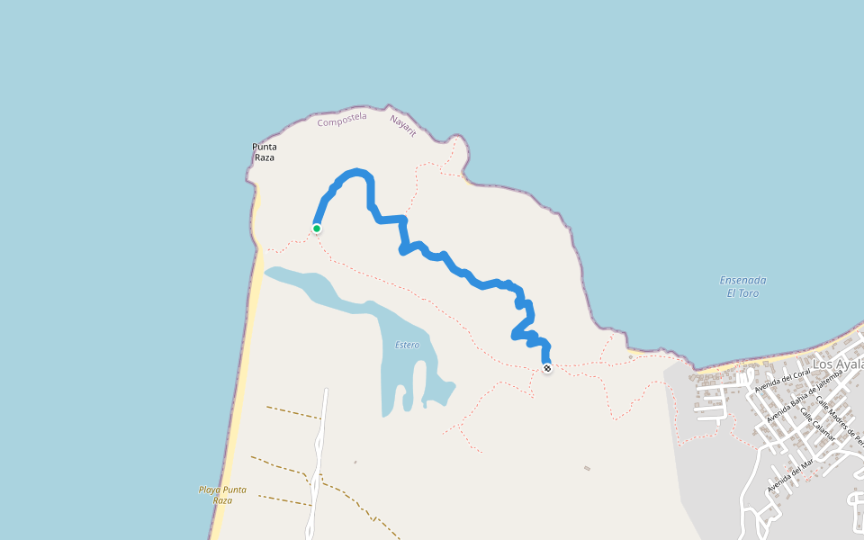 Los  Ayala to Punta Raza - trail 2 walking route map in Los Ayala