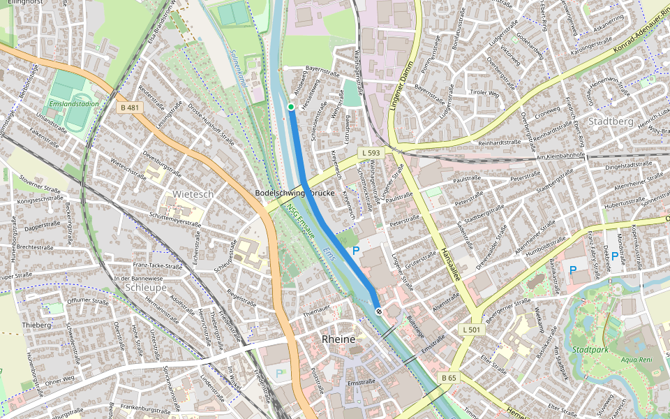 Timmermanufer walking route map in Rheine