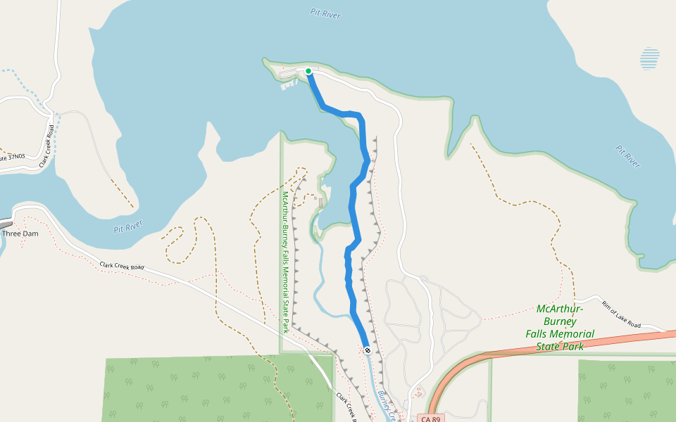 Burney Creek Trail walking route map in Burney
