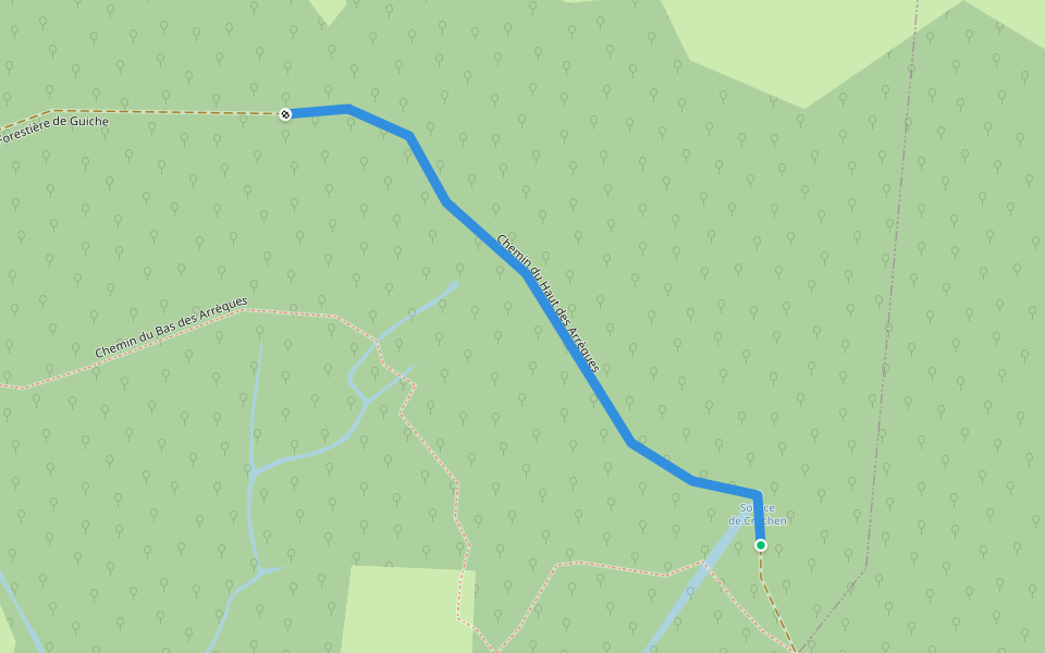 Chemin du Haut des Arrèques walking route map in Bilhères
