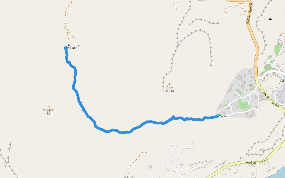 Lindos Mountain Trail walking route map in Lindos