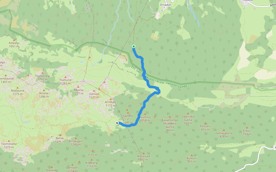 Postaran bidea walking route map in Errazquin