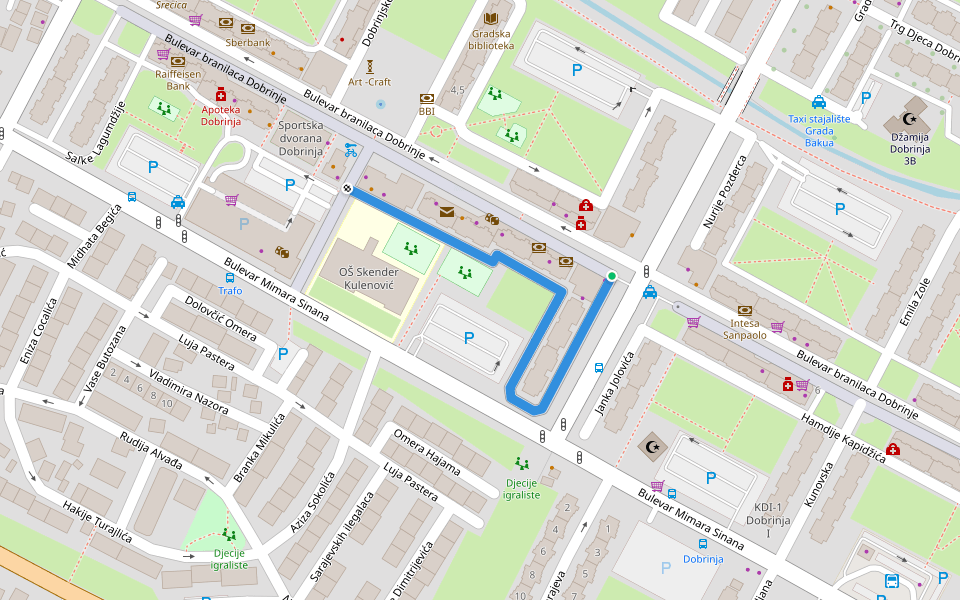 Mustafe Kamerića walking route map in Sarajevo