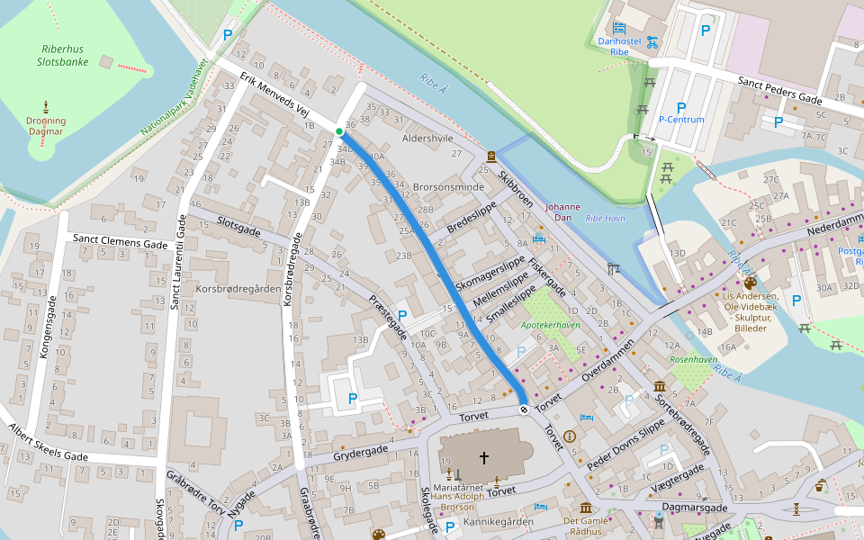 Grønnegade walking route map in Ribe