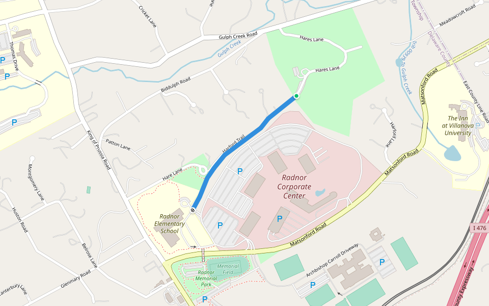 Harford Trail walking route map in Radnor